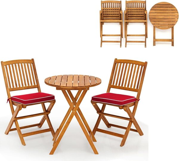 KOMFOTTEU Set da balcone in 3 pezzi, set da balcone pieghevole, set da giardino con 1 tavolo e 2 sedie, set da salotto con 2 cuscini, set da bistrot