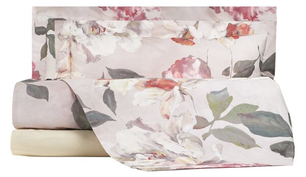 Completo Lenzuola In Percalle Luisiana Vanity Flowers Matrimoniale - 250X290 175X205 + 2 Federe 50X80 Mirabello Floreale Rosa Caleffi