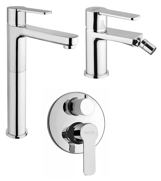 Set miscelatori lavabo alto + bidet + incasso doccia con deviatore Jacuzzi | rubinetteria Eolo ottone cromato per piletta click clack