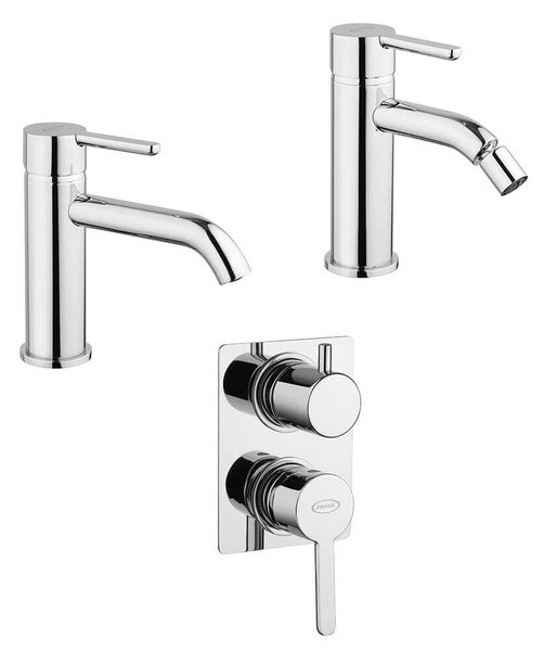 Set miscelatori lavabo + bidet + incasso doccia con deviatore Jacuzzi | rubinetteria Sunset ottone cromato per piletta click clack