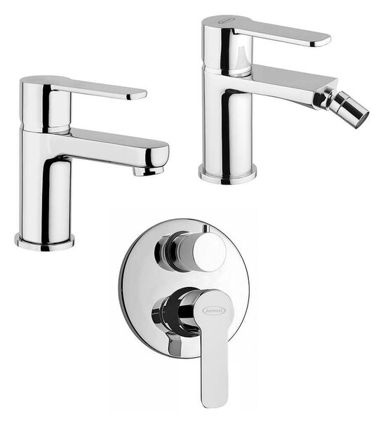 Set miscelatori lavabo + bidet + incasso doccia con deviatore Jacuzzi | rubinetteria Eolo ottone cromato per piletta click clack