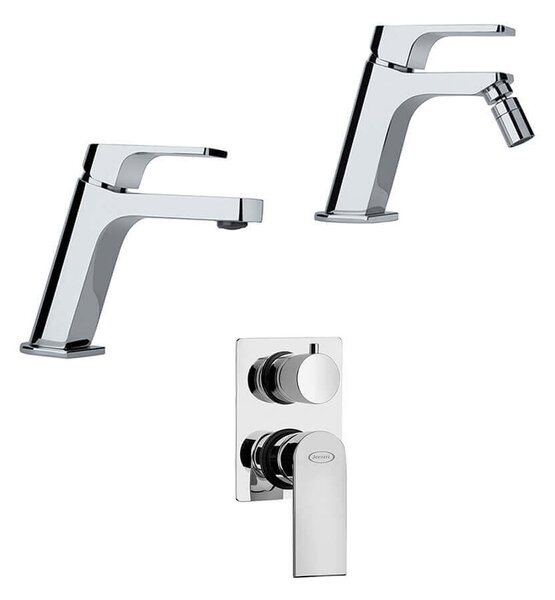 Set miscelatori lavabo bidet e incasso doccia con deviatore Jacuzzi | rubinetteria Twilight ottone cromato per piletta di scarico clic clac