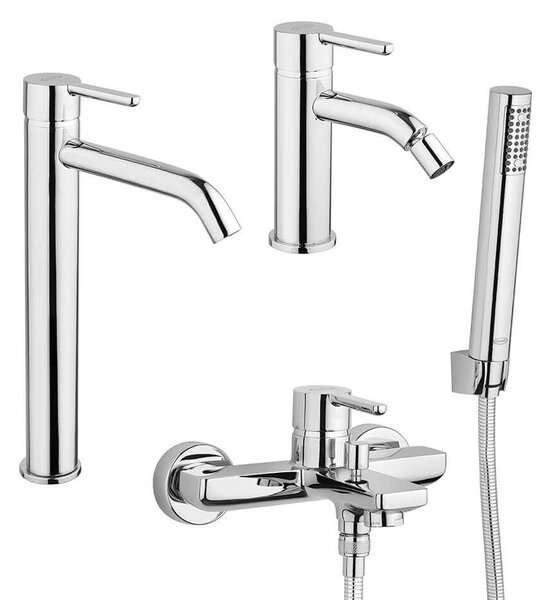 Set miscelatori lavabo alto + bidet + gruppo vasca Jacuzzi | rubinetteria Sunset ottone cromato per piletta click clack