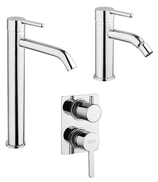 Set miscelatori lavabo alto + bidet + incasso doccia con deviatore Jacuzzi | rubinetteria Sunset ottone cromato per piletta click clack