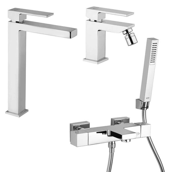 Set miscelatori lavabo alto bidet e gruppo vasca termostatico Jacuzzi Rubinetteria serie Twinkle