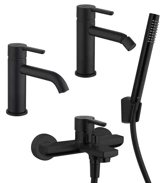 Miscelatori lavabo + bidet + gruppo vasca Jacuzzi | rubinetteria Sunset nero per piletta click clack