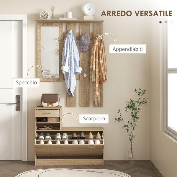 Armadio Aperto En.casa 180x120cm - Guardaroba Con Cassetti E Appendiabiti In Effetto Noce