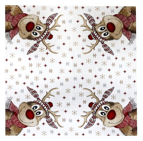 Tovaglia natalizia in ciniglia con allegro motivo renne 90x90 cm Chenille IT031