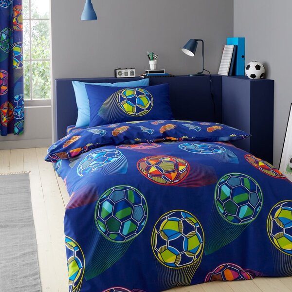 Set copripiumino e federa da bambini blu per letto matrimoniale 200x200 cm Bright Football – Catherine Lansfield