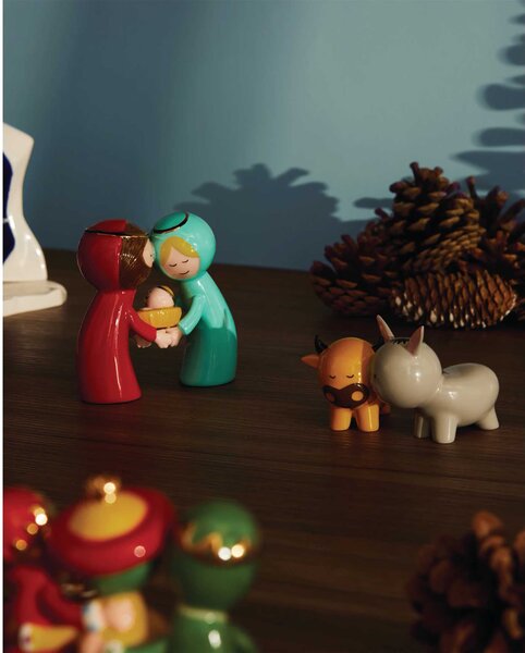 Alessi Set di due statuine in porcellana decorate a mano "Happy Eternity Baby" Porcellana Rosso/Blu