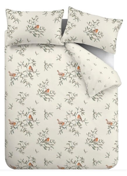 Biancheria da letto singola in flanella crema 135x200 cm Mistletoe Robins - Catherine Lansfield