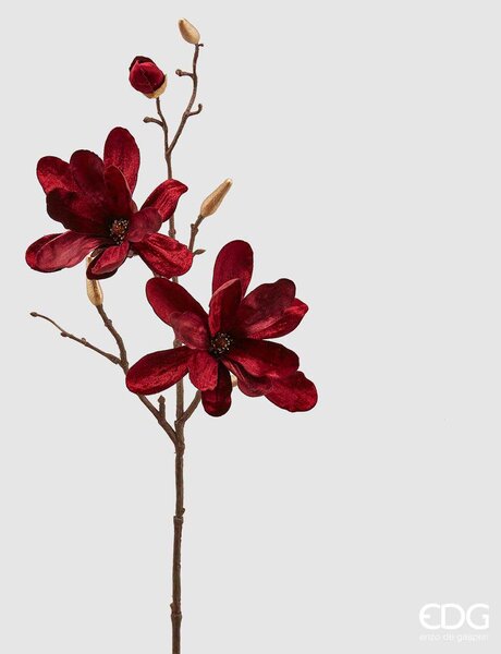 EDG - Enzo de Gasperi Decorazione natalizia ramo magnolia in velluto Rosso