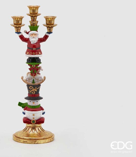 EDG - Enzo de Gasperi Decorazione natalizia Portacandela con babbo natale a 3 fuochi Multicolore