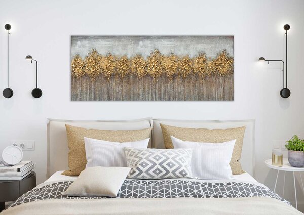Agave Dipinto a mano su tela dalle linee moderne tema astratto "Bosco dorato" 150x60 -