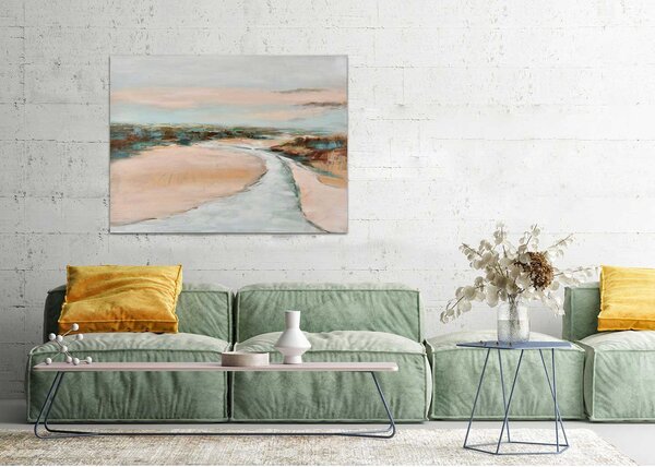 Agave Quadro con paesaggio campestre dipinto a mano su tela "Sand River" 120x90 -