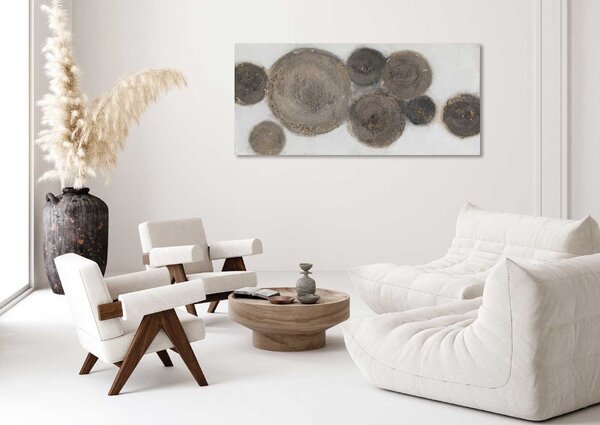 Agave Quadro moderno astratto dipinto a mano su tela cotone "Wood Circles 2" 150x70 -