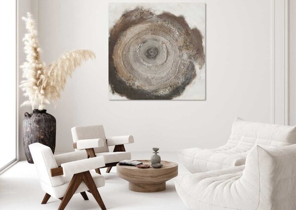 Agave Quadro astratto moderno dipinto a mano su tela cotone "Wood Circles 1" 100x100 Tela,Cotone Dipinti su Tela Quadri per soggiorno