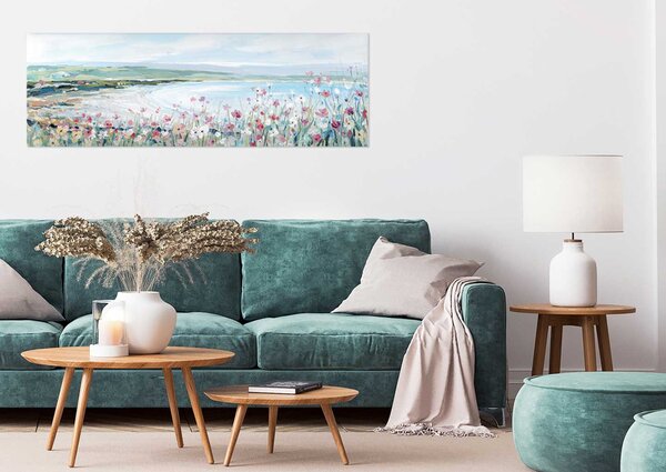 Agave Quadro con paesaggio dipinto a mano su tela di cotone "Golfo dei Fiori" 150x50 -