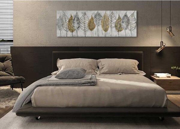 Agave Quadro contemporaneo floreale dipinto a mano su tela "Foglie d'autunno" 150x50 -
