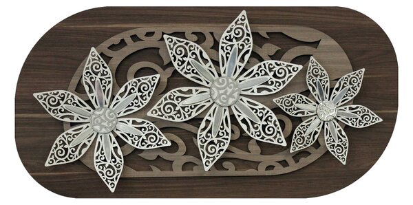 Artitalia Quadro pannello in legno con fiori stilizzati in 3d dalle linee  moderne 120x60 