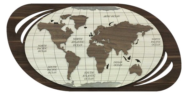 Artitalia Quadro moderno con la mappa del mondo su legno in 3d Planisfero  I 120x60 