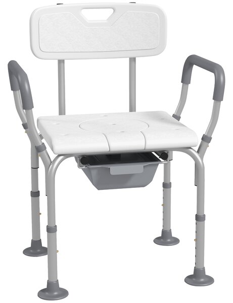 HOMCOM Sedia da Doccia 3 in 1 con Schienale e Braccioli, Altezza Regolabile e Piedini Antiscivolo, Bianco|Aosom