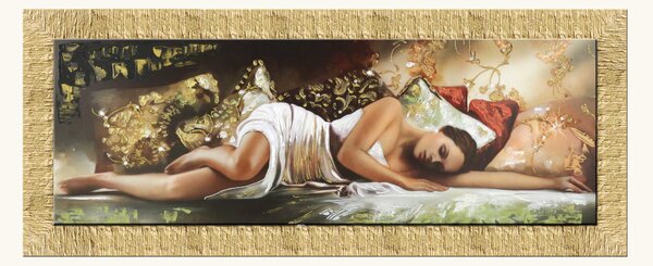 Artitalia Stampa figurativa moderna con cornice oro decori con glitter e brillanti 153x63 -