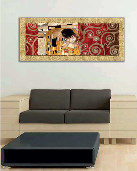 Artitalia Stampa con cornice in legno decori materici e glitter "il bacio" 153x63 Klimt Legno,Tela Stampe su Tela Quadri per soggiorno