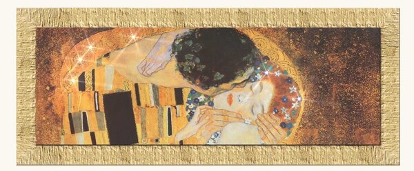 Artitalia Stampa cornice in legno dorata dettagli materici glitterati "il Bacio" 154x64 Klimt Legno,Tela Stampe su Tela Quadri per soggiorno