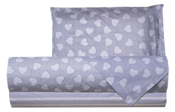 Completo letto lenzuola 100% cotone made in italy CUORI AZZURRO - MATRIMONIALE