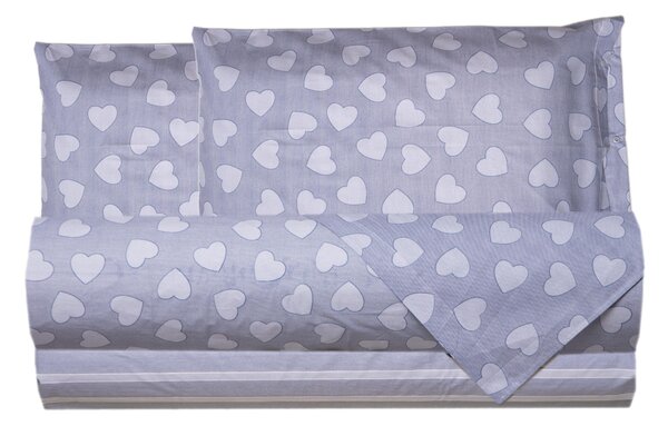 Completo letto lenzuola 100% cotone made in italy CUORI AZZURRO - MATRIMONIALE