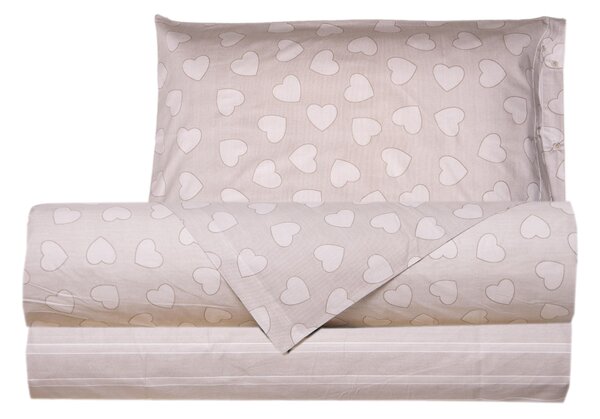 Completo letto lenzuola 100% cotone made in italy CUORI TORTORA - SINGOLO