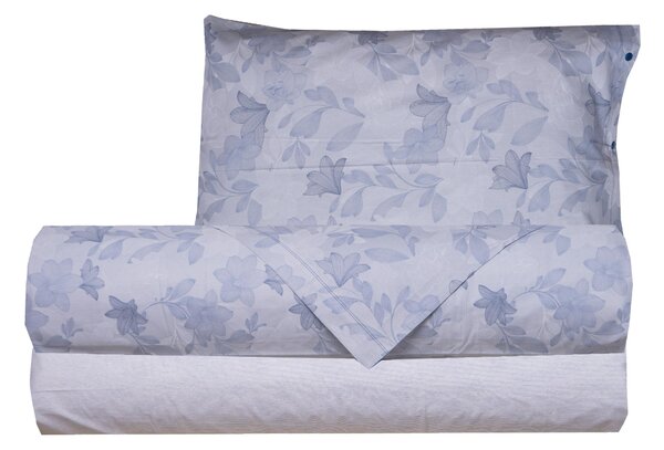 Completo letto lenzuola federe letto stampa fantasia 100% cotone Made in Italy GIGLI AZZURRO - MATRIMONIALE