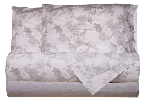 Completo letto lenzuola federe letto stampa fantasia 100% cotone Made in Italy GIGLI GRIGIO - SINGOLO