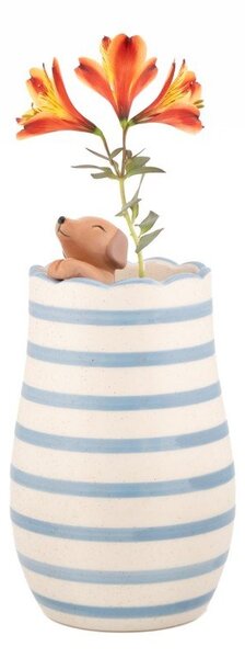 Vaso bianco in dolomite (altezza totale 18,5 cm) Peeking Sausage Dog – Sass & Belle