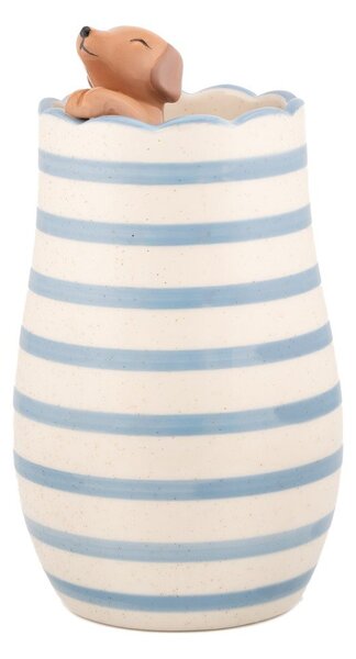 Vaso bianco in dolomite (altezza totale 18,5 cm) Peeking Sausage Dog – Sass & Belle