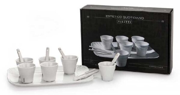 Seletti Set 6 tazze da caffe con cucchiaini e vassoio in porcellana dal design moderno - Estetico Quotidiano