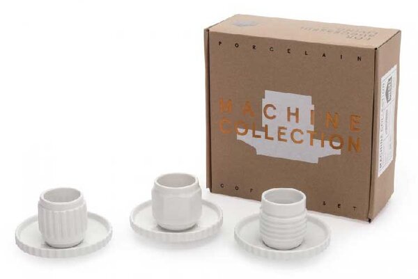 Seletti Set da caffè 3 tazze con piattino interamente in porcellana dal design moderno - Machine Collection