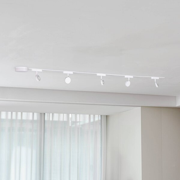 Sistema a binario 48 V Lumaro, faretti, 5 luci, bianco, Ø 7 cm, dimmerabile Lumaro 48V Lindby,, Bianco / Opale, Soggiorno / Sala da pranzo, Alluminio, Moderno