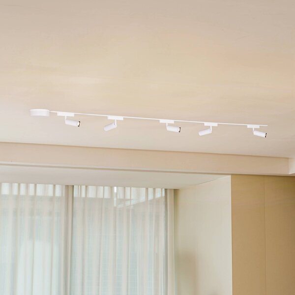 Sistema a binario 48V Lumaro, faretti, 5 luci, bianco, Ø 4 cm, CCT Lumaro Lindby, dimmerabile, Bianco / Opale, Soggiorno / Sala da pranzo, Alluminio, Moderno