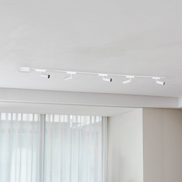 Sistema a binario 48V Lumaro, faretti, 5 luci, bianco, Ø 4 cm, CCT Lumaro Lindby, dimmerabile, Bianco / Opale, Soggiorno / Sala da pranzo, Alluminio, Moderno