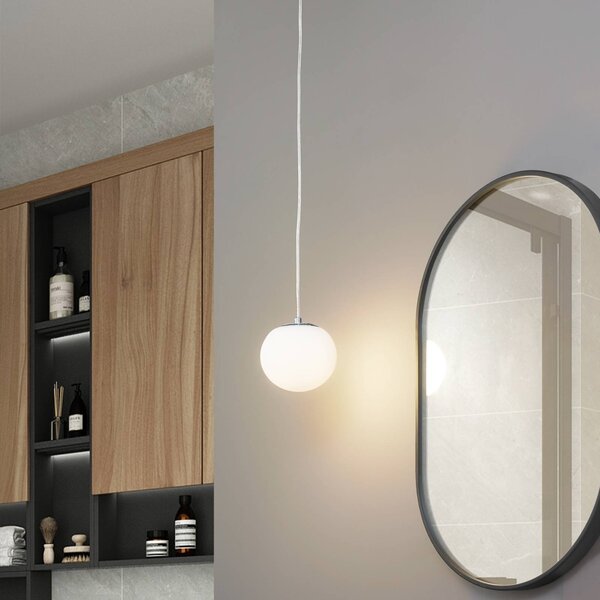Lampada a sospensione in vetro Bidolo Lucande, dimmerabile, Cromo / Argento, Bagno, Vetro, Lampada a sospensione