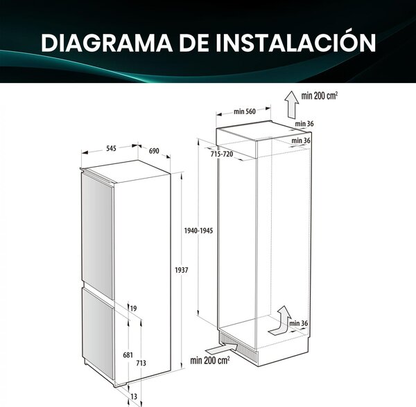 Hisense Frigorifero da Incasso Combinato Capacit 377 Litri Classe energetica D Raffreddamento No Frost colore Bianco - RB3B370SAWD1