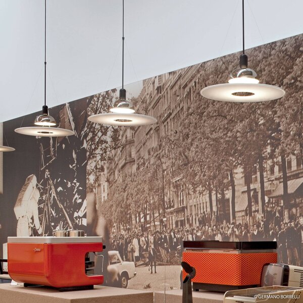 FLOS Lampada a sospensione Frisbi, dimmerabile, Bianco / Opale, Soggiorno / Sala da pranzo, Plastica, Design, Lampada a sospensione