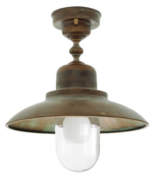 Moretti Luce Plafoniera da esterno Turino, IP44, ottone, vetro, Ø 30 cm dimmerabile, Bronzo / Ottone antico, Ottone, Marittimo, Plafoniera