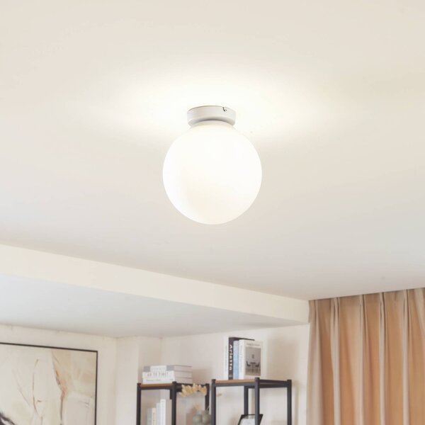 Plafoniera soffitto Meriala Lindby, dimmerabile, Bianco / Opale, Soggiorno / Sala da pranzo, Vetro, Plafoniera