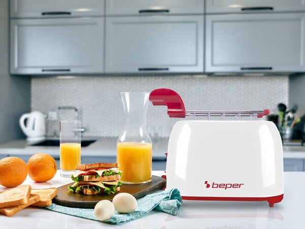 Beper Tostapane con pinze 2 Fette Potenza 750 Watt Pinze in Acciaio colore Bianco/Rosso - P101TOS100