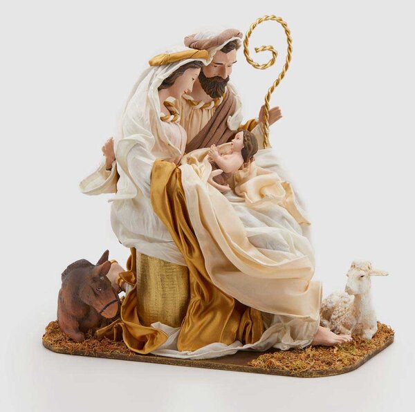 EDG - Enzo de Gasperi Decorazione natalizia statuina con la natività seduti con base e tessuto Tessuto Bianco/Oro