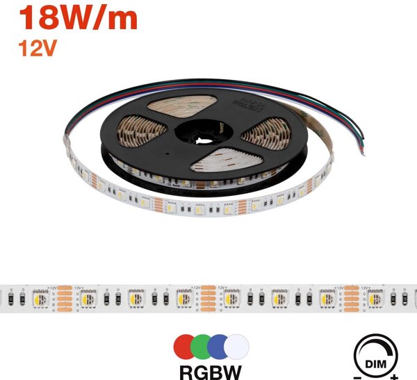 Striscia LED 5050/60, 12V, IP20, 18W/m, 5m - RGBW Colore RGBW