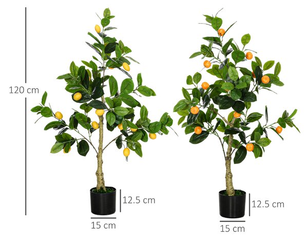 HOMCOM Set 2 Piante Artificiali di Limone e Arancia Alte 120cm per Interno ed Esterno con Vaso|Aosom